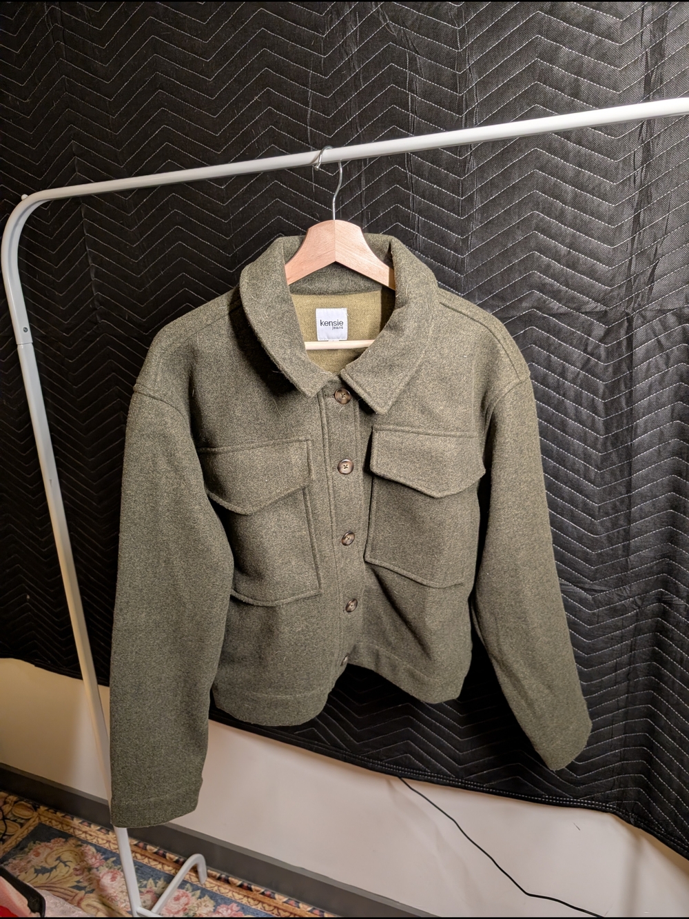 Kensie Jeans Large Olive Green Utility Jacket with Front Pockets